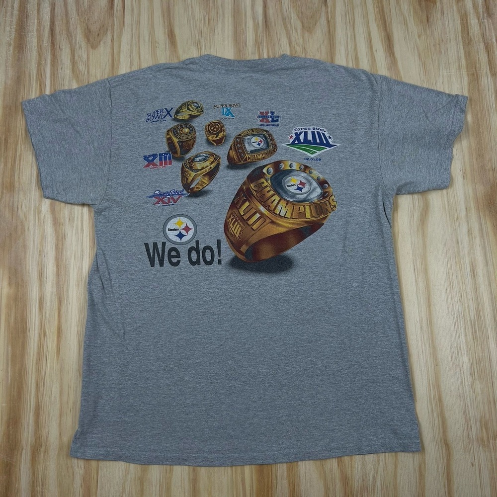 Pittsburgh Steelers "Got Rings? We Do" NFL Football T-Shirt Gray Men Size L Y2K - Picture 2 of 9